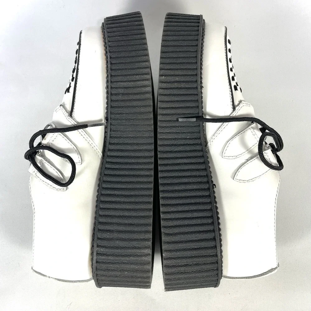 T.U.K. Mondo Creeper Platform‎ Shoes Womens 7 White Black Leather Goth Punk
